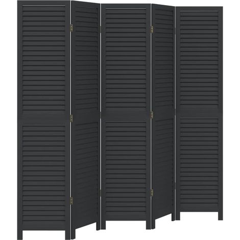 Room Divider 5 Panels Black Solid Wood Paulownia vidaXL