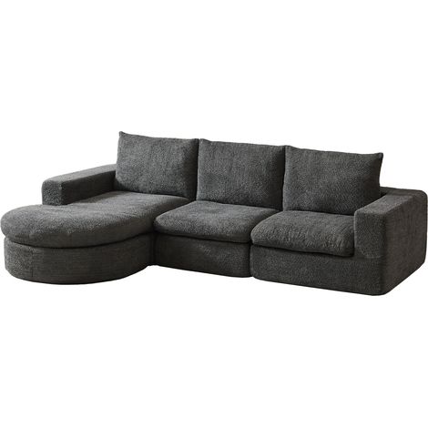 Sofá modular de chenilla gris con chaise longue reversible y 3 cojines (1/5)