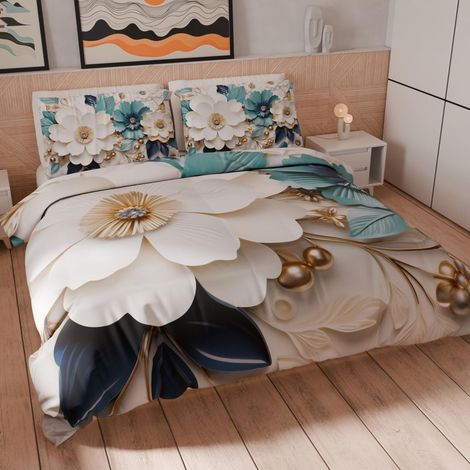 Housse de Couette 1 Place 135x200 cm (1 Taie 75x50 cm Incluse), Parure en Microfibre Imprimée Floral 05 19 (1/5)