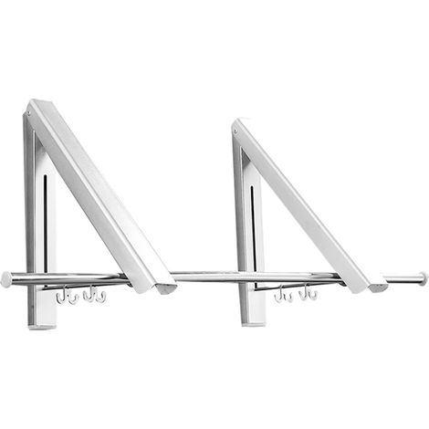 Étendoir à linge rétractable, mural et pliable, pour le rangement de votre buanderie ou placard, en aluminium, avec 2 étagères et tringle.