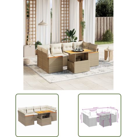 The Living Store 7-tlg. Garten-Sofagarnitur mit Kissen Beige Poly Rattan - Gartenmöbel - Sofagarnitur - Outdoor Möbel - PE-Rattan - Lounge Set (1/3)