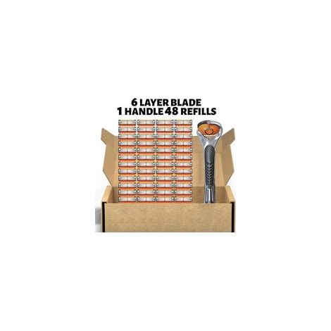 rasoir electriques hommes-Lames de rasoir 5 lames pour hommes - Compatibles avec rasoirs manuels standards (1 manche + 48 lames + étui de rangement) (1/4)