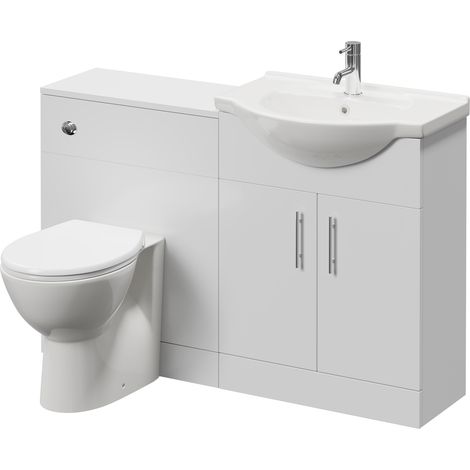 Alexander James Cento Gloss White 1250mm 2 Door Vanity Unit Toilet Suite - 1250mm - Chrome 96mm Bar HandleJames Toilet Pan and Seat