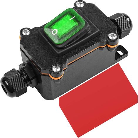 Cord Switch In Line Rocker Switch DPST 20A-12VDC/16A-24VDC/20A-125VAC/16A-250VAC IP66 Waterproof Box Double Hole Open Bilateral Input (Green LED) (1/5)