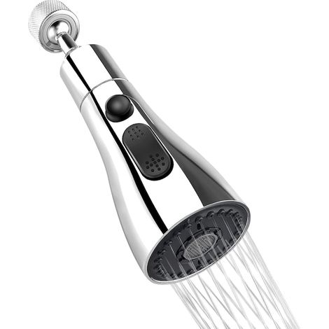 Aérateur de robinet pivotant, adaptateur inclus, rallonge avec 3 modes d'utilisation, compatibilité universelle, rotation à 360°, pour évier de cuisine, argent (1/5)