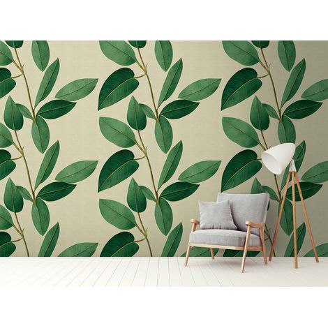 Papier peint intissé Palmiers & Feuilles Marron, Vert - 1,59 x 2,8 m (1/3)