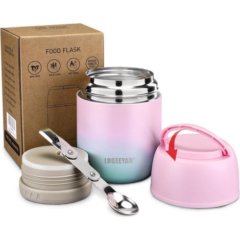 Thermobehälter 500ml Edelstahl Löffel Suppen Babybrei Grün rosa (1/5)