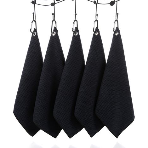 Lot 5 Serviettes Microfibre 30x30cm avec Crochet Nettoyage Mains Balles Clubs (1/5)