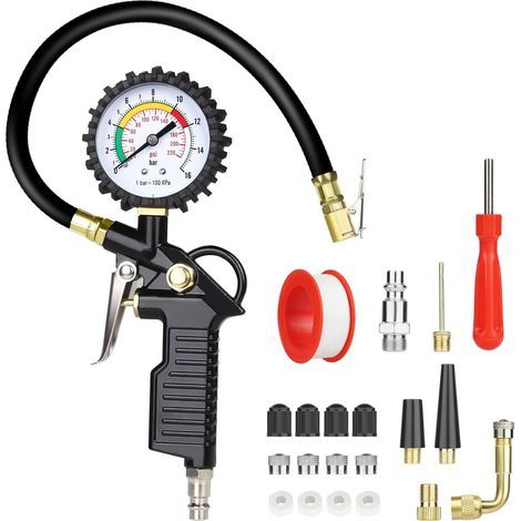 Manomètre de pression des pneus, gonfleur de pneus 220 PSI avec manomètre, compresseur d'air et embout de gonflage pour véhicules lourds (voiture, moto, vélo). (1/5)