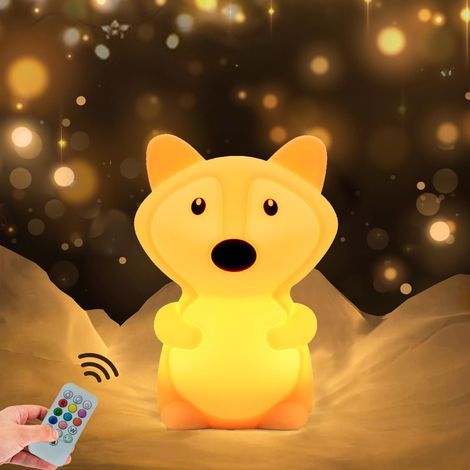 Renard Lampe Veilleuse pour Enfants - Chambre Lampe Bébé LED 9 Couleurs - Silicone (Télécommande + Tactile Dimm) (1/4)