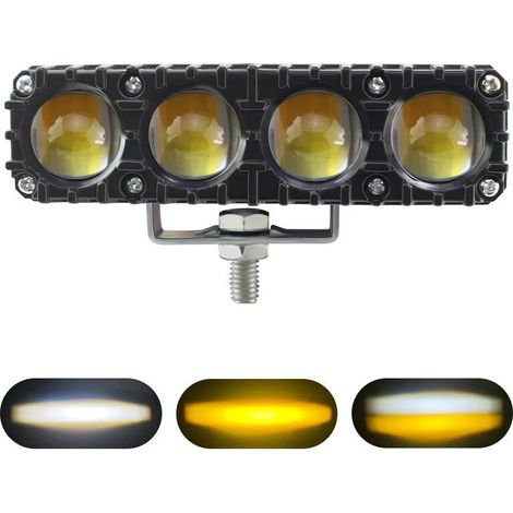 Phare Additionnel LED Moto 4 LEDs 24W, Projecteur Blanc & Jaune Longue/Courte Portée, Éclairage Externe pour Moto Scooter Électrique Voiture Camion 4x4, Puce 3570 4200LM 9-60V IP68 50000H, Accessoire  (1/5)