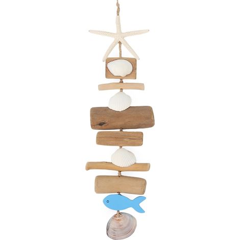 Décoration murale en bois flotté en forme d'étoile de mer avec coquillages, décoration de salle de bain en bois flotté pour salon, chambre à coucher, salle à manger, art mural côtier (1/5)
