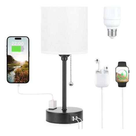 royaluxe -Lampes de table 3 températures de couleur - 2700K 3500K 5000K Lampes de chevet avec ports USB C et A, lampes à chaînette pour chambres à coucher avec prise secteur, lampes de chevet avec bas (1/5)