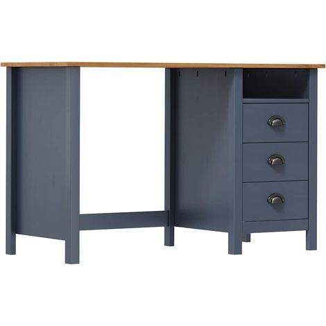 Bureau informatique Table d'ordinateur - Hill Range avec 3 tiroirs Gris 120x50x74 cm Pin solide BV439161 - BonneVie (1/5)