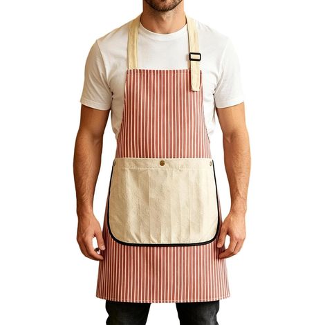 pour Hommes avec Poches Tenue de barbecue rayée ajustable Tablier de Cuisine en Coton et Lin Pour les restaurants, cafés, boulangeries, barbecues et jardinage (1/5)