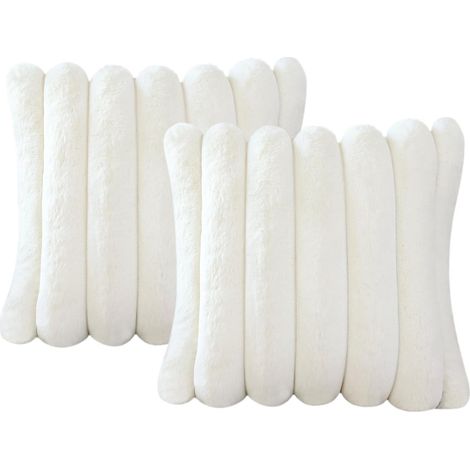Lot de 2 housses de coussin 45x45 cm - Taies d'oreiller en peluche - Sans coussin intérieur - Style bohème - Taies d'oreiller carrées à rayures - Idéal pour la chambre, la maison, le canapé, la voitur (1/5)