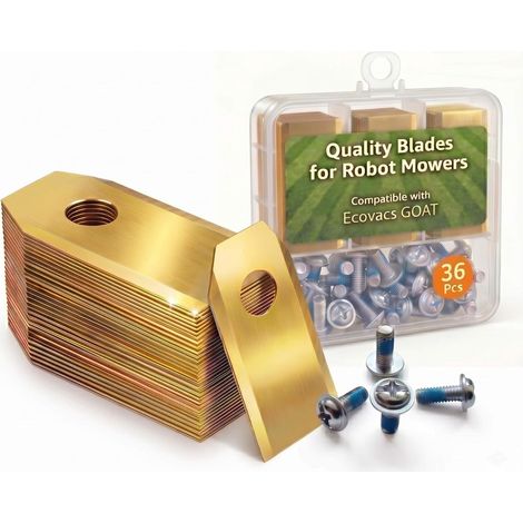 36x Lames de rechange pour tondeuse robot ECOVACS GOAT Série, 0,9 mm, acier inoxydable revêtu de titane, avec vis, boîte de rangement
