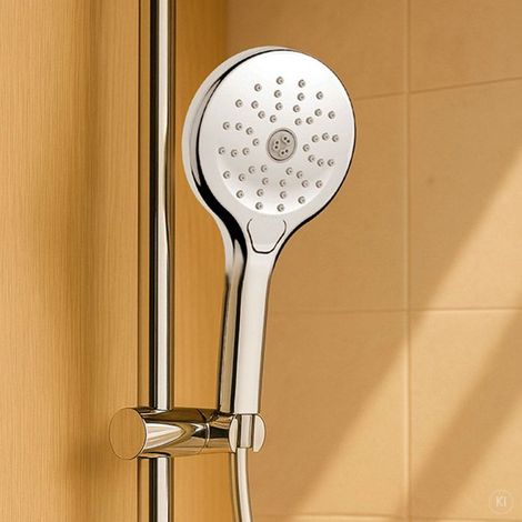 AquaCraft Handbrause 3 Strahlarten 120 mm I Duschbrause wassersparend chrom I I Brausekopf mit Massagefunktion und Swirl Spray I Duschkopf Regendusche Easy Clean I mit Druckknopf I Standardanschluss
