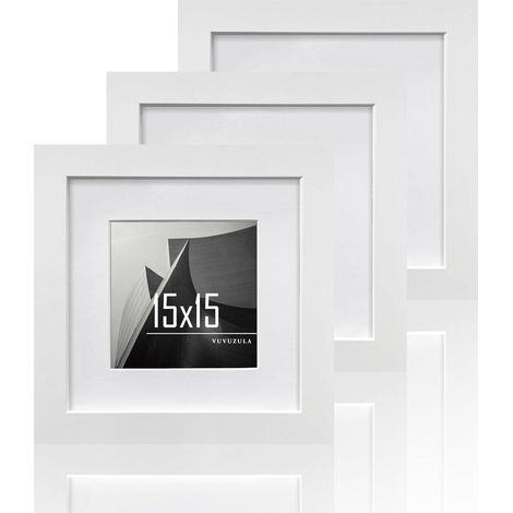 Bilderrahmen 15x15cm Weiß Holz Fotorahmen Quadratisch 3er Set mit Passepartout (1/5)