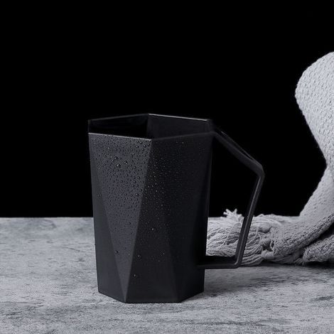 2 vasos de plástico para cepillos de dientes, vasos de enjuague bucal con asas, de diseño geométrico sencillo y creativo (negros) (1/5)