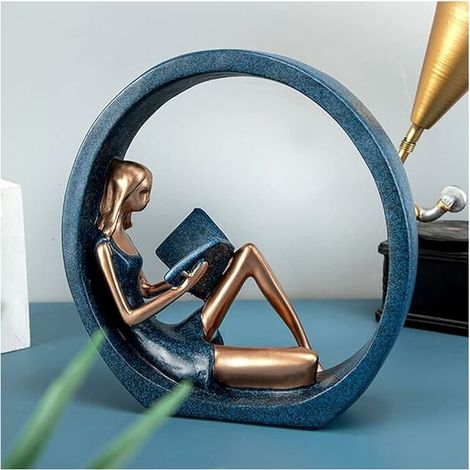 Girl Reading Figurine Circle Resin Figurine Reading Book Girl Reading Sculpture Reading Girl Ornament Figurines Lady Statue for Home TV Cabinet Bookshelf Desktop Decoration (1/5)