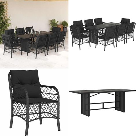 9-tlg. Garten-Essgruppe mit Kissen Schwarz Poly Rattan - Gartentisch - Gartenstuhl - Gartenmöbelset - Outdoor Möbel - Rattan Gartenmöbel - Home & Living (1/5)