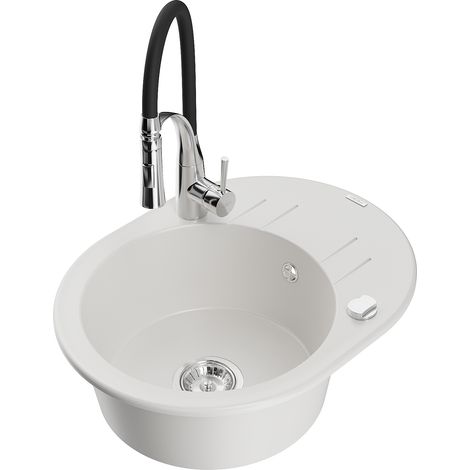 Mexen Kevin fregadero de granito de 1 cubeta con escurridor y grifo de cocina Aster, blanco - 6517-20-73450-07 (1/5)