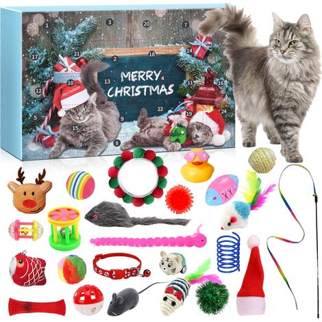 Calendrier De Lavent Pour Chats - 24 Jouets Interactifs - Plumes Et Accessoires De Jeu - Rouge - Lot De 1