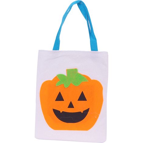Tote Bag Linen Cute Vivid Storage Sack for Halloween Decoration Party Show Dress UpWhite Pumpkin with Green Leaves (1/5)