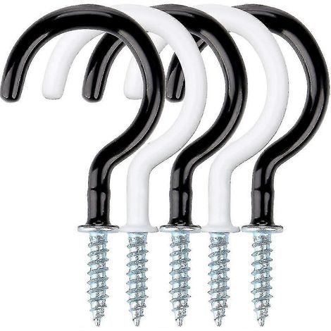 Crochets pour tasses, lot de 18, 7,4 cm (2,9 pouces), à visser au plafond, porte-tasses, revêtement plastique noir et blanc. (1/5)