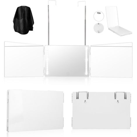 Miroir de maquillage lumineux LED à 360°, trois miroirs, miroir portable avec lumière, blanc, avec lumière LED réglable et crochet (1/5)