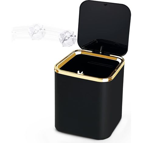 Mini Poubelle Table 2L avec Couvercle, Petite Corbeille (Noir) Poubelle Salle de Bain Cuisine, Bac Déchets Bureau Chambre Enfant Voiture, Compacte pour Plan de Travail et Table (1/5)