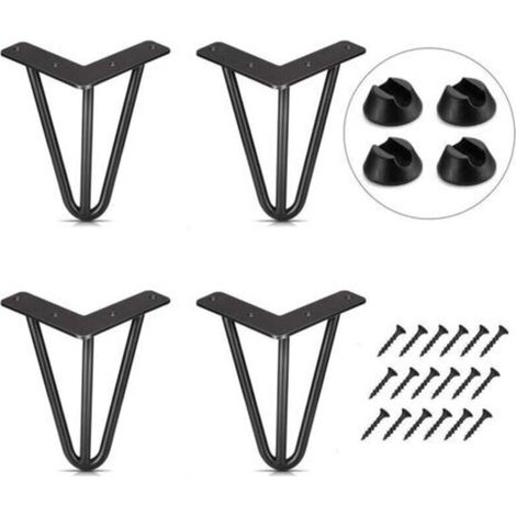 Set of 4 Table Legs, 10cm DIY Furniture Legs for Dining Table, Coffee Table, Desk, Black + Leg Protectors and Screws (1/4)