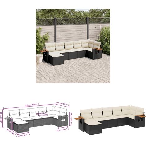 7-tlg. Garten-Sofagarnitur mit Kissen Schwarz Poly Rattan - Gartenmöbel - Sofasatz - Rattan Möbel - Outdoor Furniture - Gartengeräte - Home & Living (1/3)