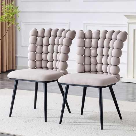 Chaises de salle à manger velours gris clair , lot de 2, pieds métal noir, design luxe moderne, assise confortable, salon et entrée (1/5)