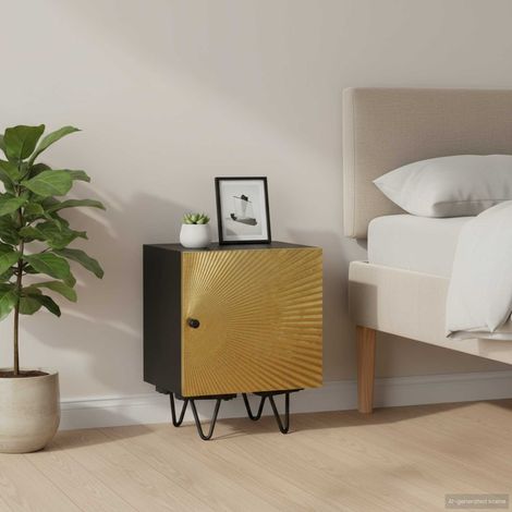 vidaXL Mesita de noche con frontal de latón mango maciza 40x30x50 cm (1/5)