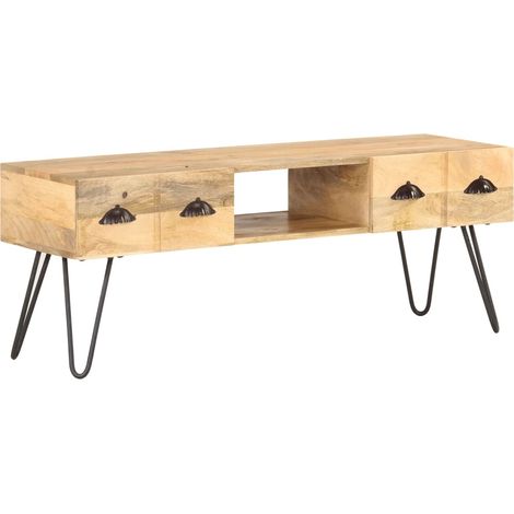 Meuble TV multimédia étagère télévision buffet téléviseur salle à manger salon chambre 120 x 35 x 45 cm bois solide de manguier brun