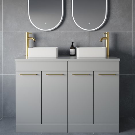 Napoli 460 Gloss Grey Pearl 1200mm 4 Door Vanity Unit for Countertop Basins - 1200mm - Brushed Brass 160mm Handle