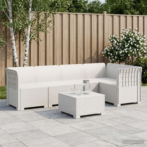 Canapé de Jardin Modulable 5 Places en Polypropylène Effet Rotin Résistant aux UV Blanc - PANGIVO (1/5)