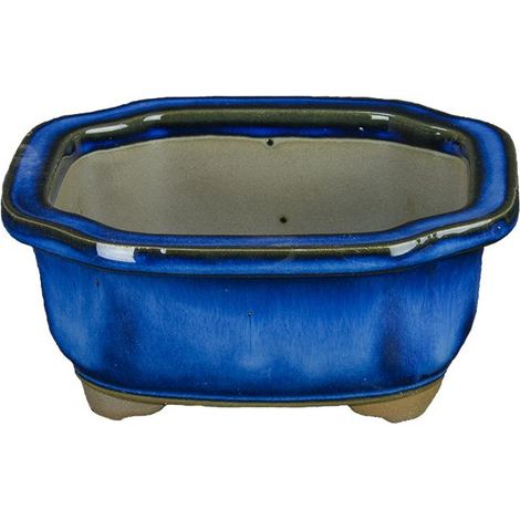 Vaso per bonsai Giapponese Morrisan rettangolare in gres smaltato blu 10,5x9x4,5 cm - B03-3-6B (1/4)