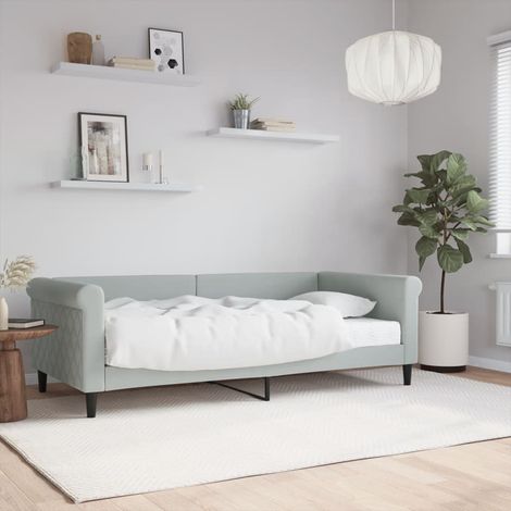 Daybed with Mattress Blue Light Grey 90x190 cm Velvet vidaXL (1/5)