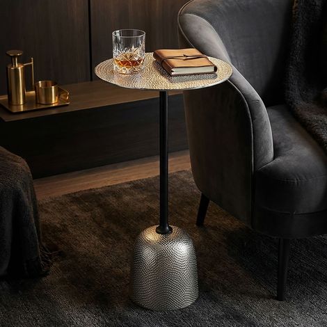 Table d'appoint ronde 29x60 cm en aluminium texturé argenté et noir