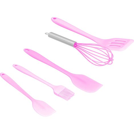 Spatule Silicone Lot de 5 Ustensiles de Cuisine DIY Outil de Pâtisserie pour Décoration de Gâteaux Maison Rose (1/5)