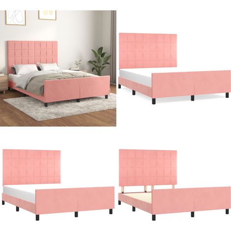 Cadre de lit sans matelas rose 140x190 cm velours - Lit Double - Lit Capitonné - Lit Design - Lit Rose - Cadre De Lit - Home & Living (1/5)