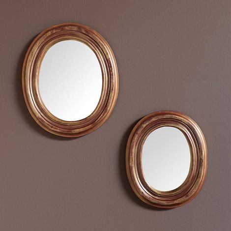 Duo 2 Miroirs Ovales Or Bois de Manguier 36x30cm (1/5)