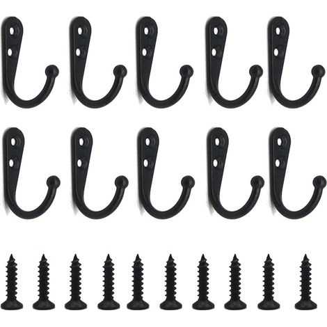 Lot de 20 crochets muraux noirs avec vis pour suspendre les clés de serviette de peignoir de poche pour gagner de la place