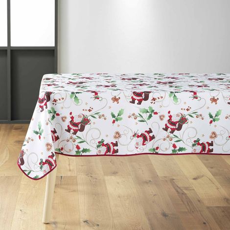 Nappe Antitache Imprimé "Père-Noël" 150x300cm Blanc