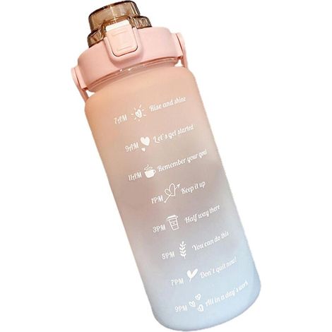 2-Liter-Sportwasserflasche (70 oz) mit Zeitanzeige und Klappverschluss, pink und blau. (1/4)