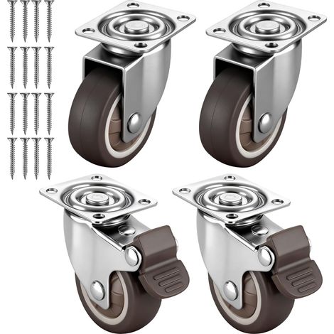 Set di 4 rotelle per mobili, rotelle robuste da 25 mm con freno di sicurezza, 2 con freno, 2 senza, rotelle girevoli con viti. (1/5)