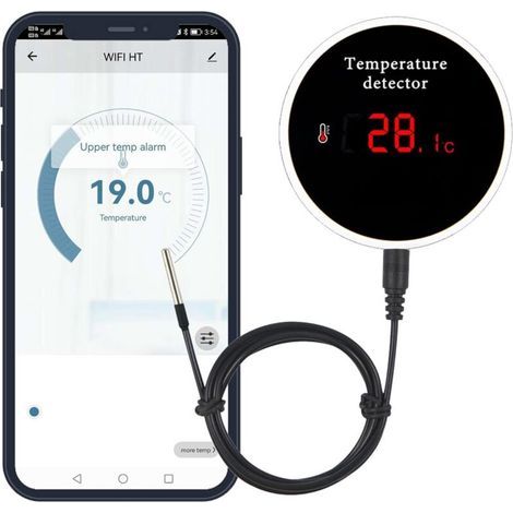 WLAN-Temperatursensor mit wasserdichter externer Sonde – Messbereich -40 bis +120 °C – Hintergrundbeleuchtetes LCD-Display – 6 Stunden Akkulaufzeit (1/5)